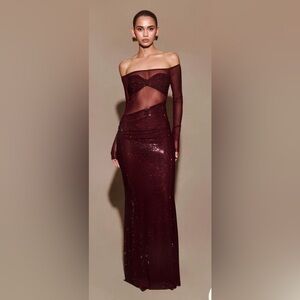 Meshki Burgundy Long Sleeve Sequin Dress